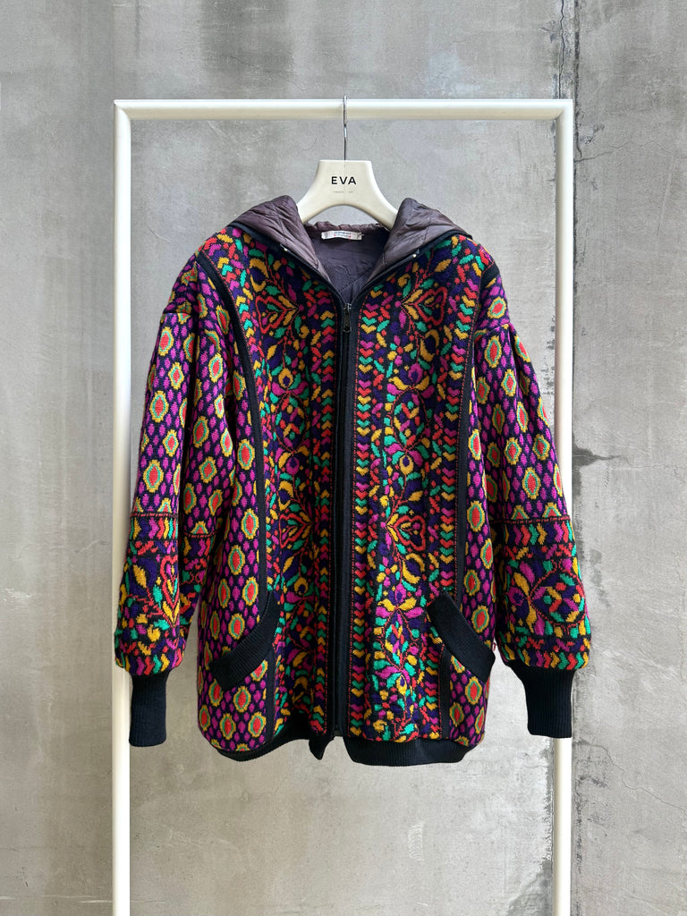 YVES SAINT LAURENT RIVE GAUCHE MOSAIC PATTERNED WOOL HOODIE