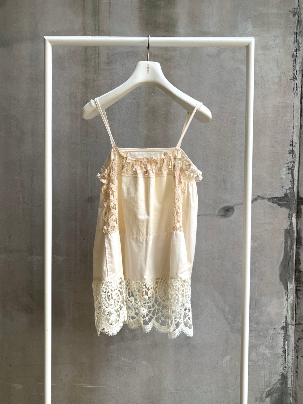 RECONSTRUCTED MIXED VINTAGE/ANTIQUE LACE CAMISOLE — EVA fashion art