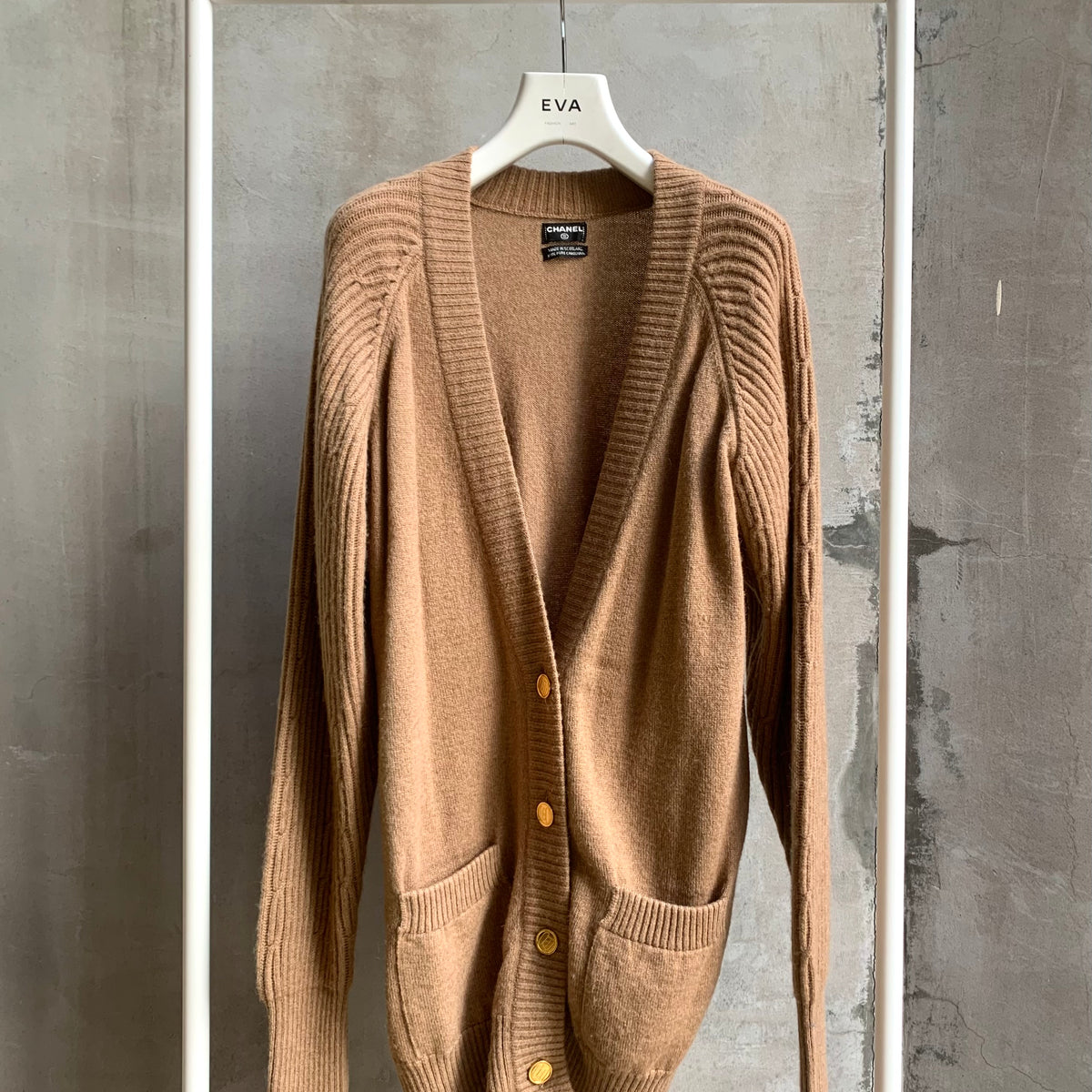CHANEL 80s PURE CAMELHAIR KNIT CARDIGAN — EVA fashion art